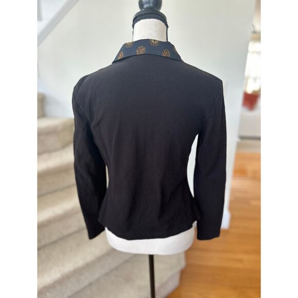 Vintage Vivienne Tam Black Cotton Collared Button Front Asian Design Knit Blouse - Picture 2 of 6
